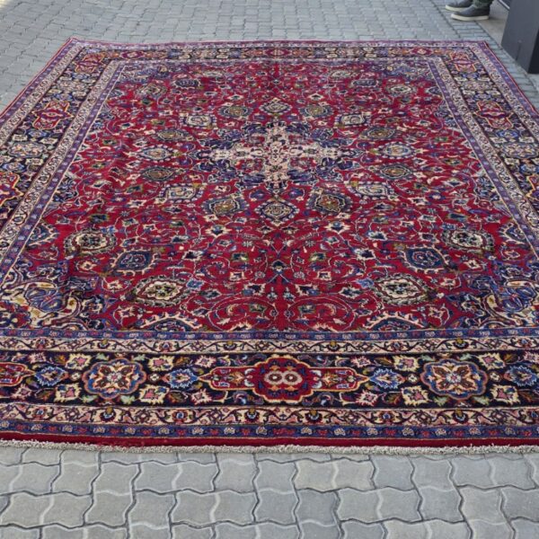 Vintage Persian Mashhad Carpet – 393cm x 288cm Hand Knotted