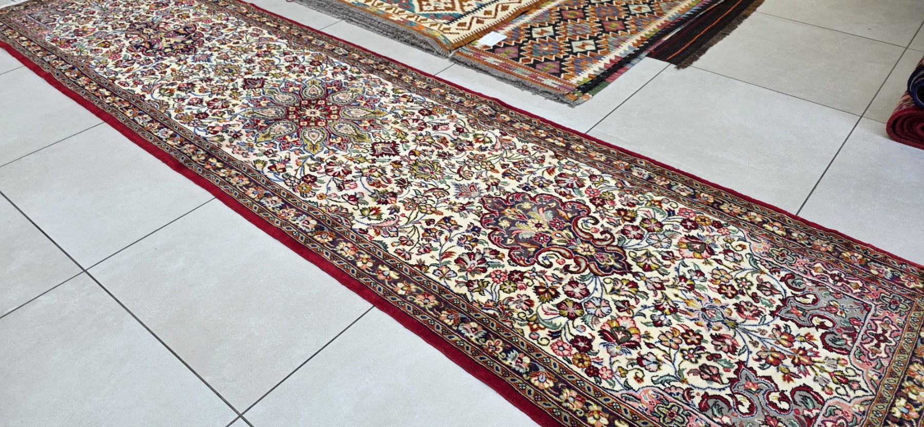 Very Fine Persian Qum Carpet 350cm x 90cm Hand Knotted - Image 4