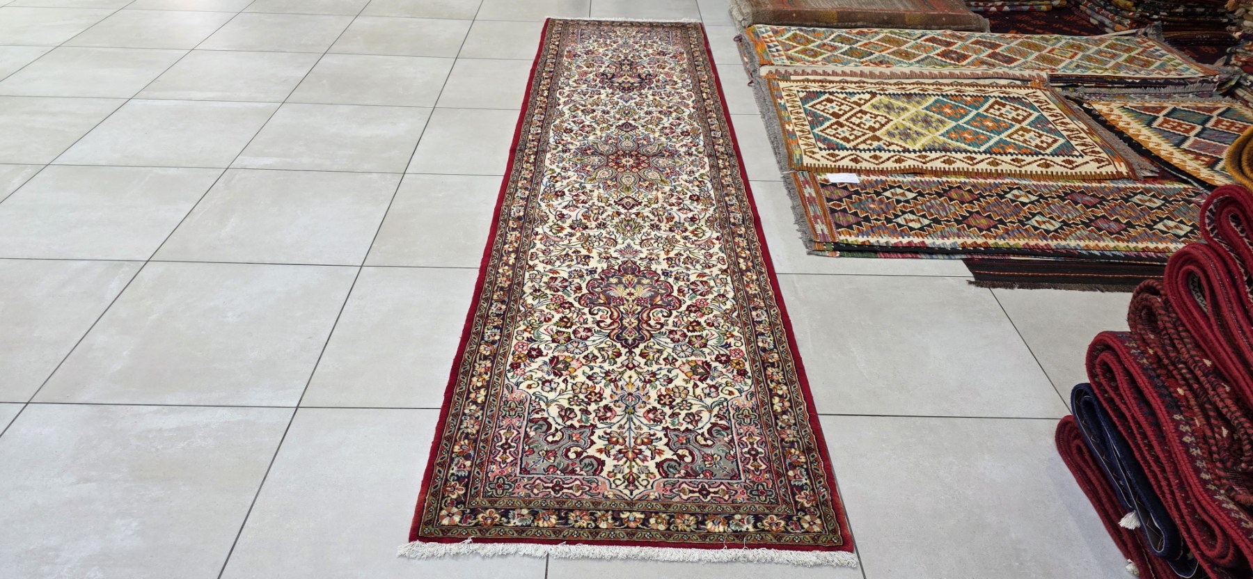 Very Fine Persian Qum Carpet 350cm x 90cm Hand Knotted - Image 5