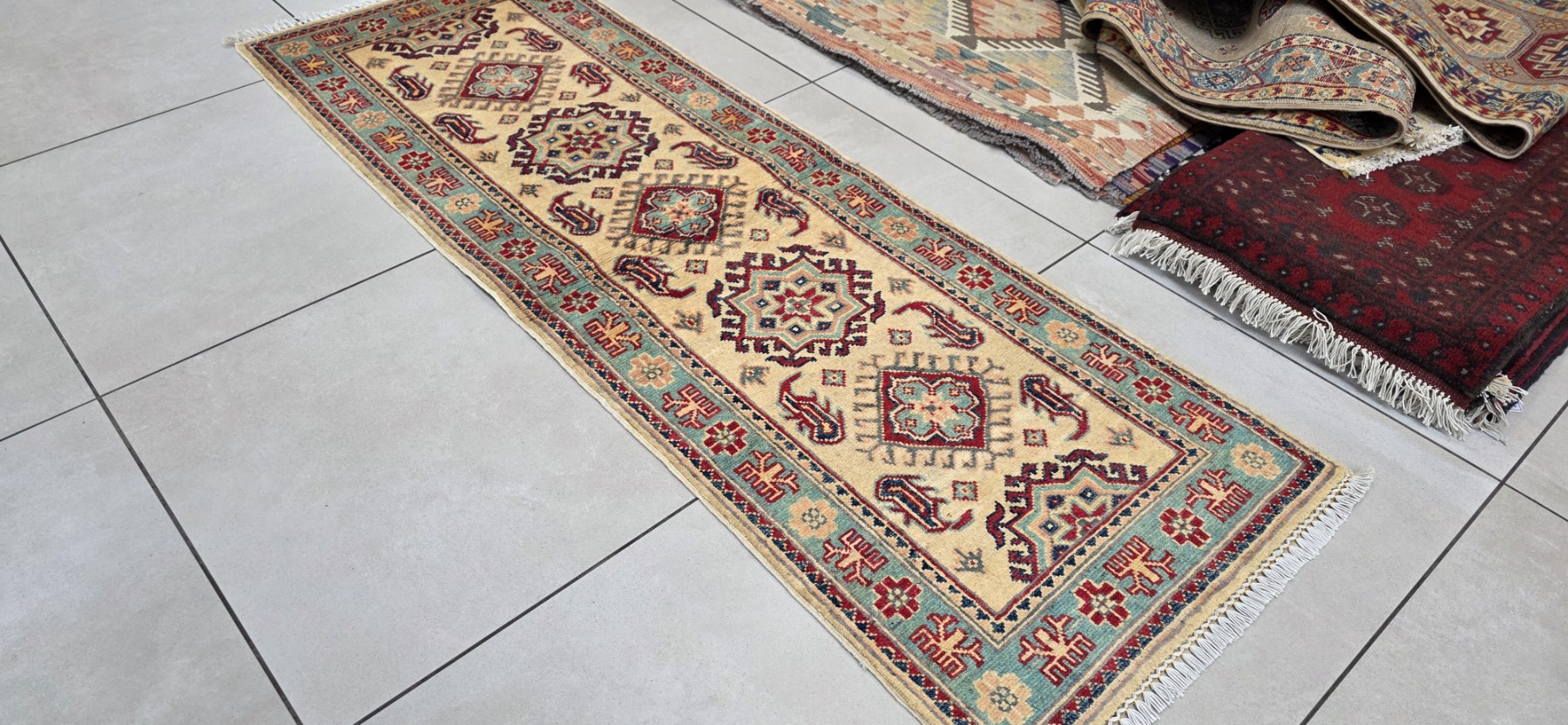Afghan Kazak Carpet 180cm x 63cm Hand Knotted - Image 2