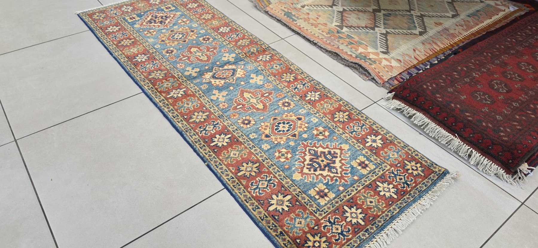 Afghan Kazak Carpet 180cm x 64cm Hand Knotted - Image 2