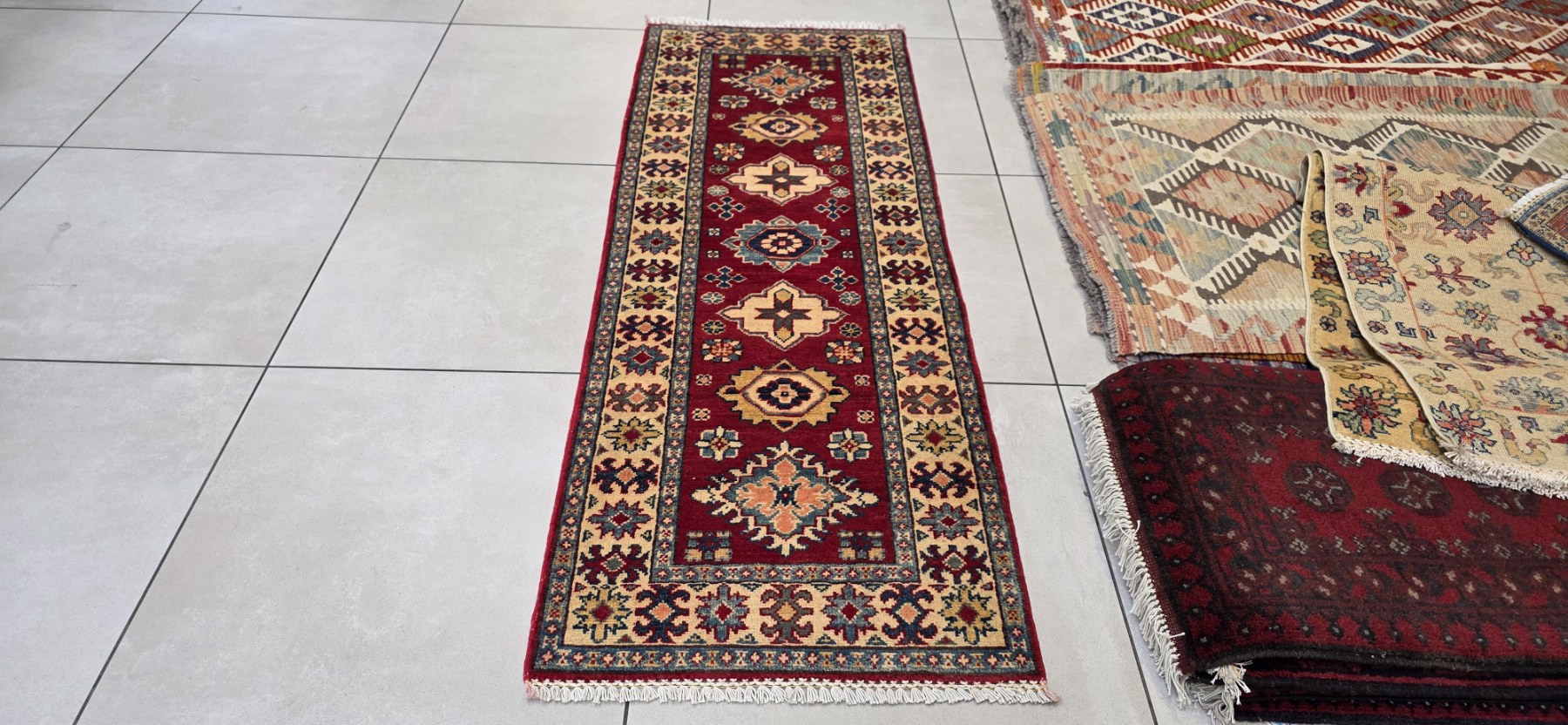Afghan Kazak Carpet 174cm x 61cm Hand Knotted - Image 4