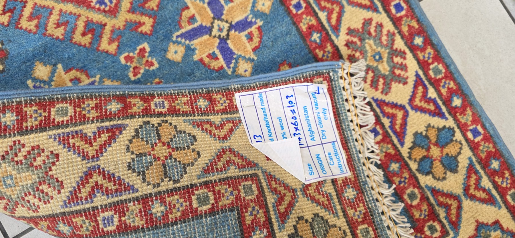 Afghan Kazak Carpet 173cm x 60cm Hand Knotted - Image 4
