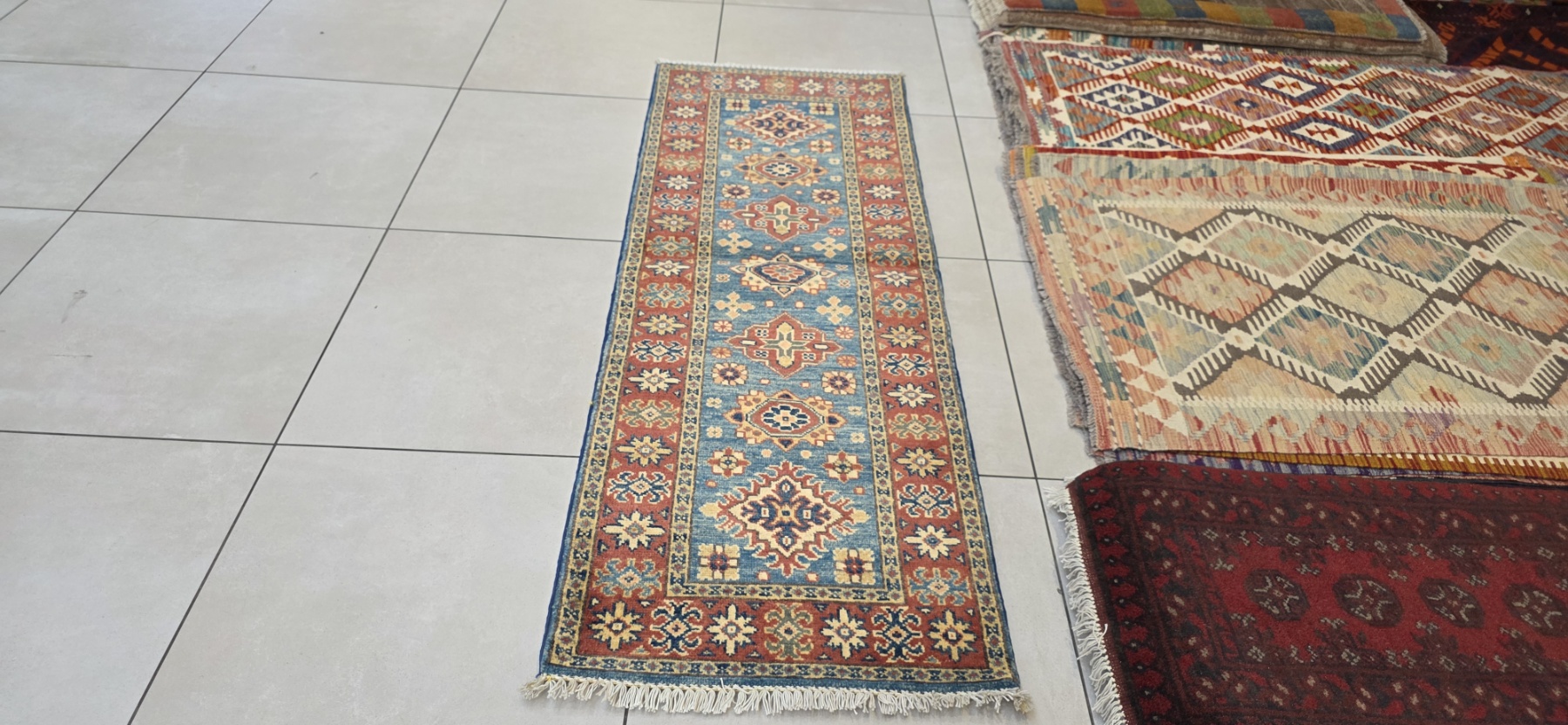 Afghan Kazak Carpet 180cm x 64cm Hand Knotted - Image 4