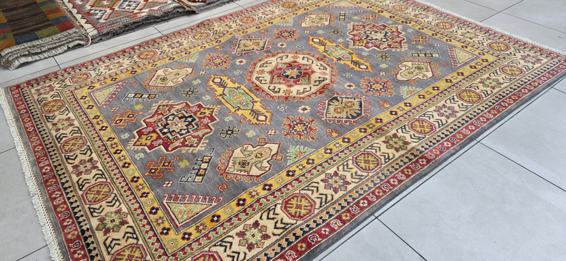 Afghan Kazak Carpet 242cm x 172cm Hand Knotted - Image 4