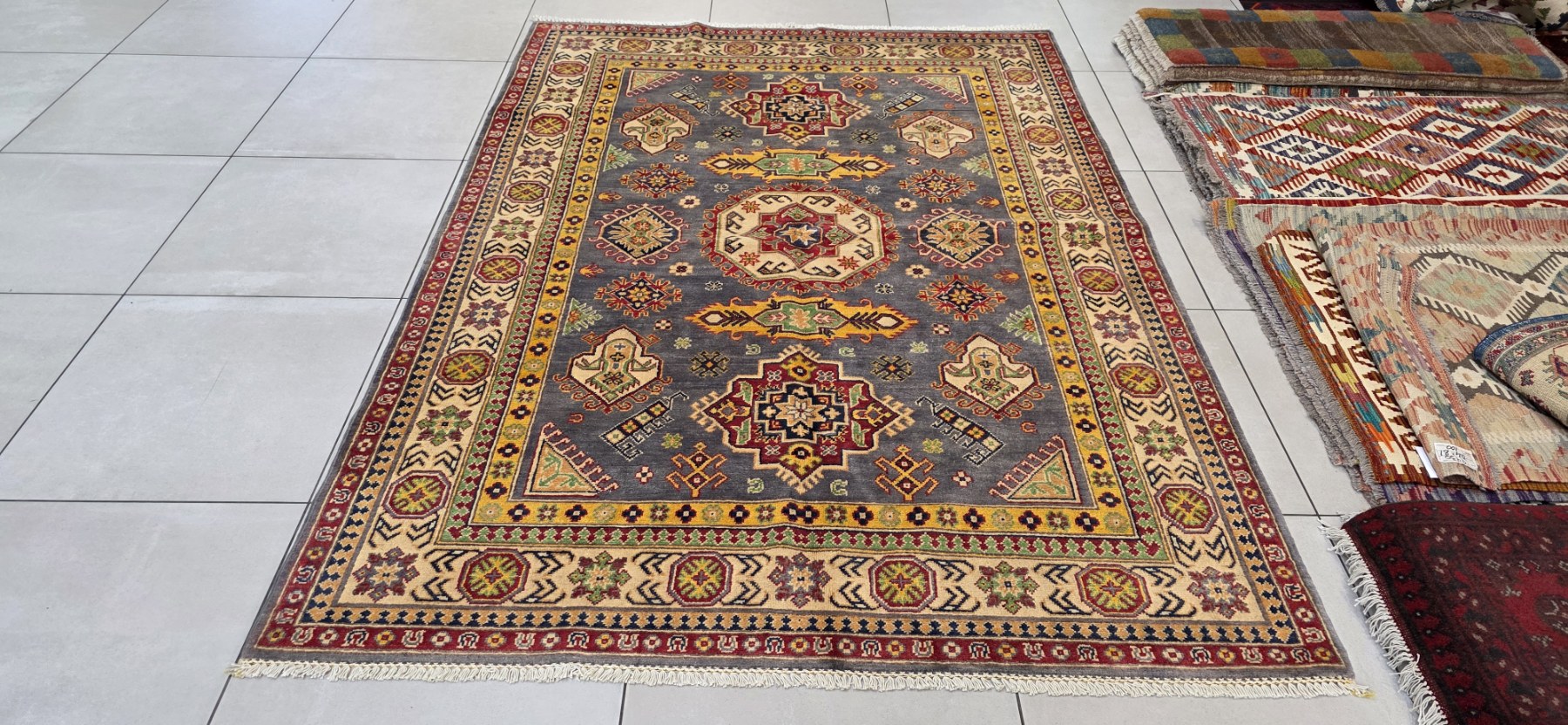 Afghan Kazak Carpet 242cm x 172cm Hand Knotted