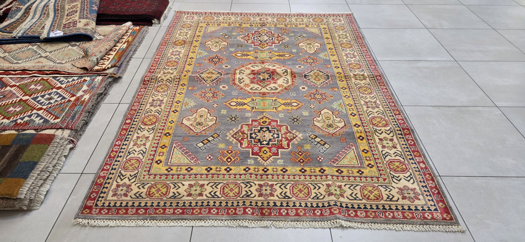 Afghan Kazak Carpet 242cm x 172cm Hand Knotted - Image 5