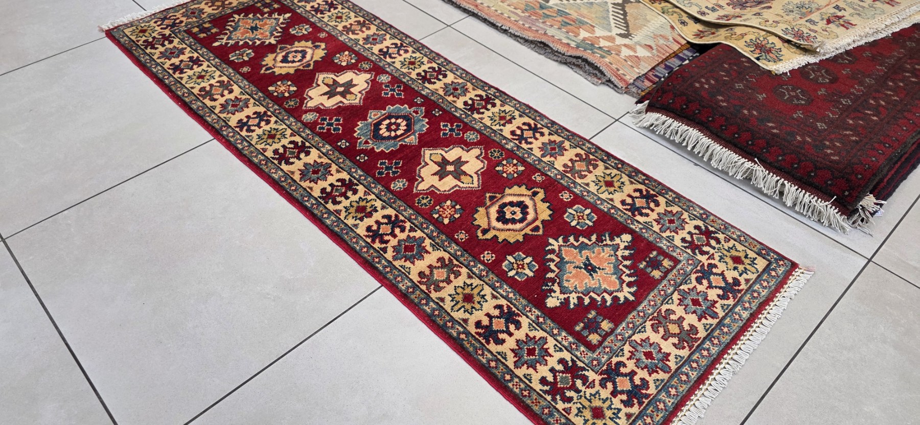 Afghan Kazak Carpet 174cm x 61cm Hand Knotted - Image 2