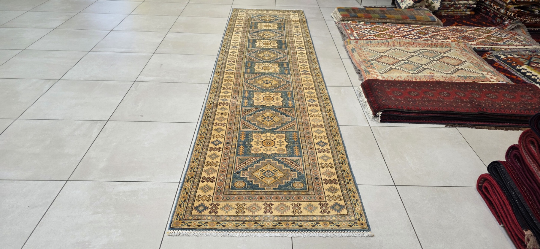 Afghan Kazak Carpet 375cm x 97cm Hand Knotted - Image 4