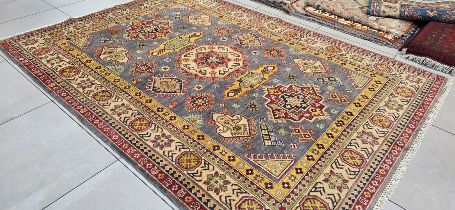 Afghan Kazak Carpet 242cm x 172cm Hand Knotted - Image 2