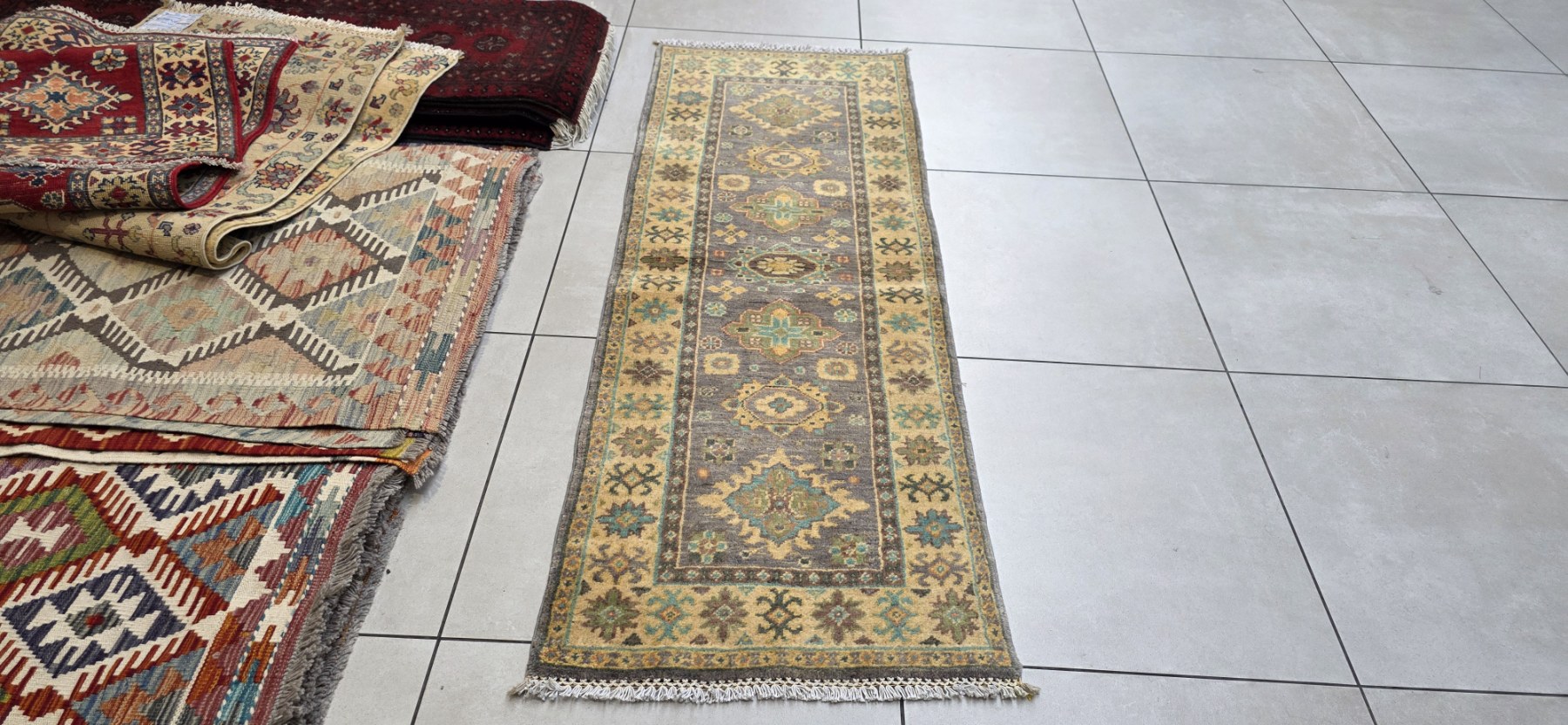 Afghan Kazak Carpet 175cm x 63cm Hand Knotted - Image 4