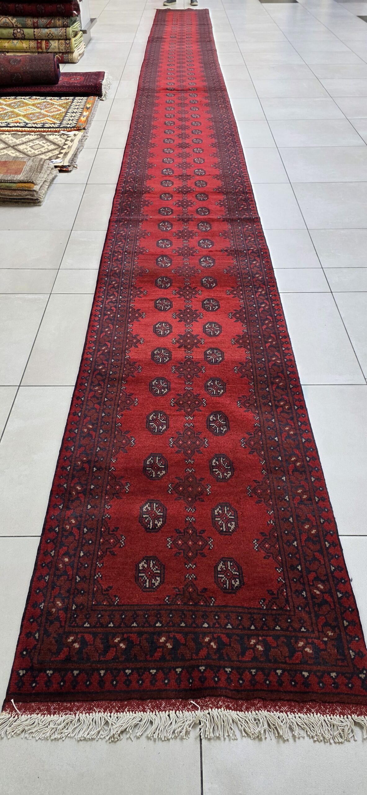 Red Afghan Turkaman 944cm x 78cm Hand Knotted - Image 2