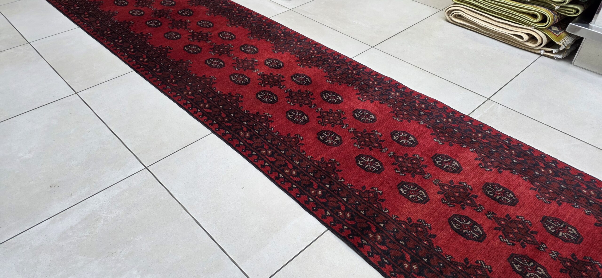 Red Afghan Turkaman 944cm x 78cm Hand Knotted - Image 3