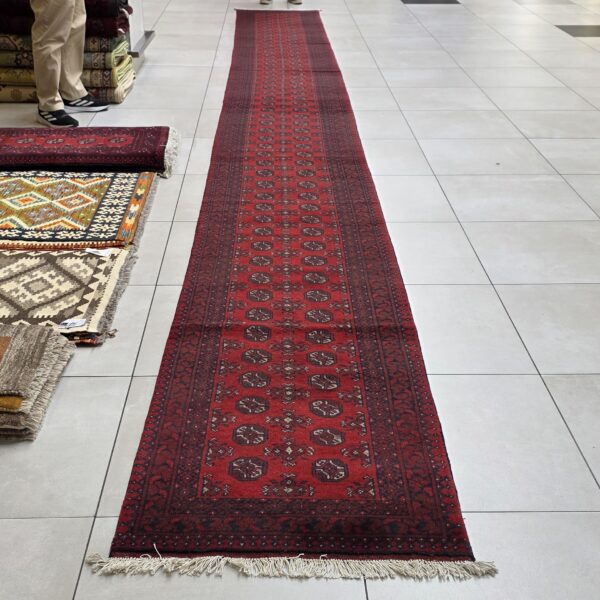 Red Afghan Turkaman 746cm x 78cm Hand Knotted
