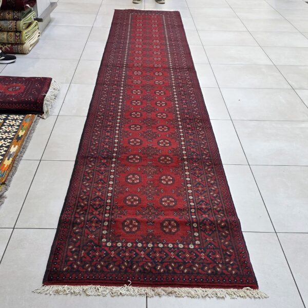 Red Afghan Turkaman 482cm x 85cm Hand Knotted