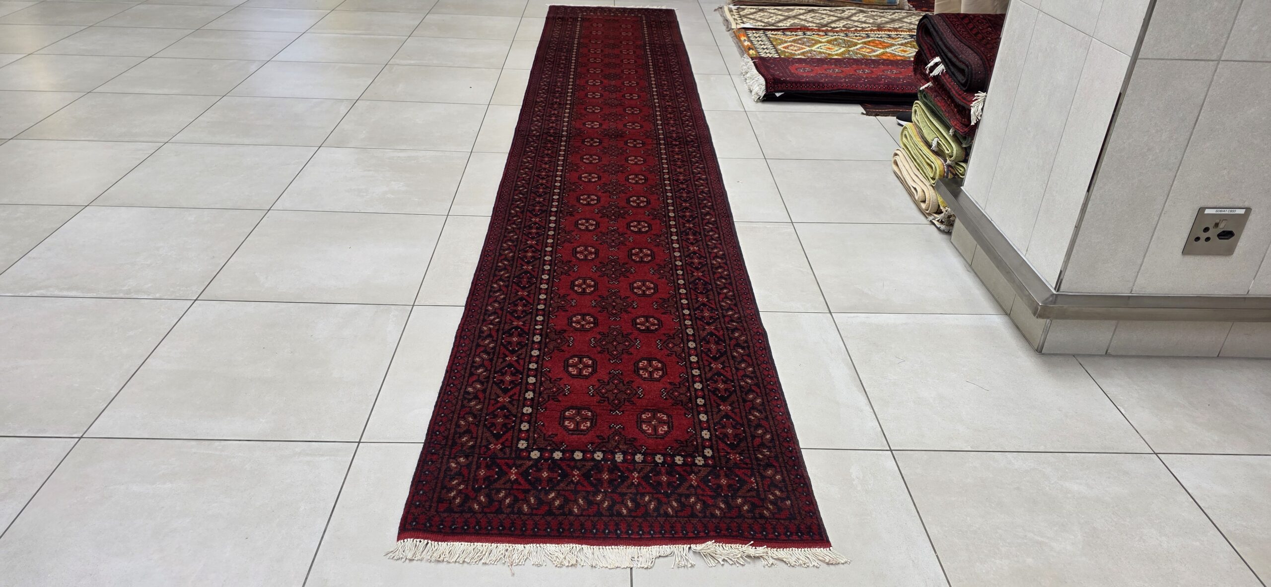 Red Afghan Turkaman 482cm x 85cm Hand Knotted - Image 5