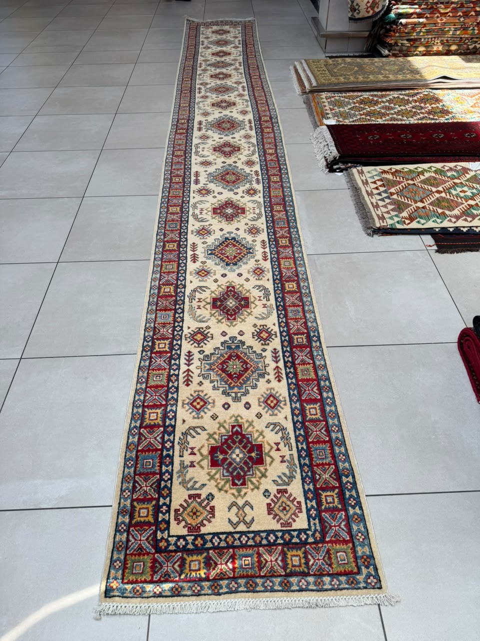 Afghan Kazak Carpet 590cm x 75cm Hand Knotted